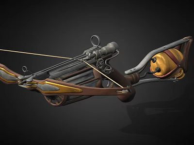 Medieval Crossbow With Metallic Brown Design And Decorative Mechanical Components 3d model