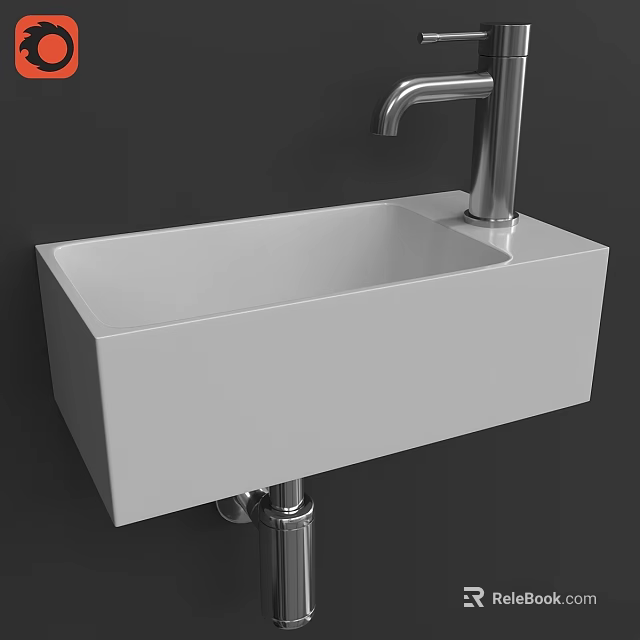 White Square Modern Washbasin With Sleek Chrome Faucet For Bathroom Use 3d model 