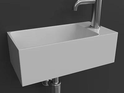 White Square Modern Washbasin With Sleek Chrome Faucet For Bathroom Use 3d model
