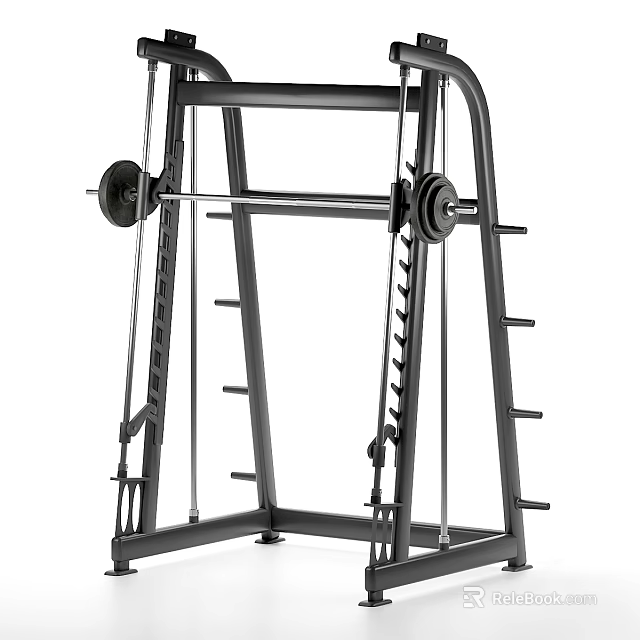 Home Gym Multi Functional Training Rack With Barbell And Cable System 3d model 