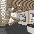 Traditional Interior Featuring Wooden Structure Striped Rooftop Lanterns And Decorative Furniture