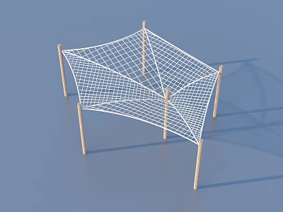 Practical White Mesh Storage Rack With Wooden Support Poles For Home Use 3d model