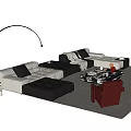 Modern Sofa and Coffee Table Set With Leather Seats Red Chair and Floor Lamp