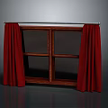 Elegant Wooden Window With Red Curtains And Double Glass Panes Design