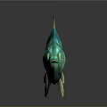 Colorful Turquoise 3D Fish Model With Yellow Fins Tail And Circular Scales