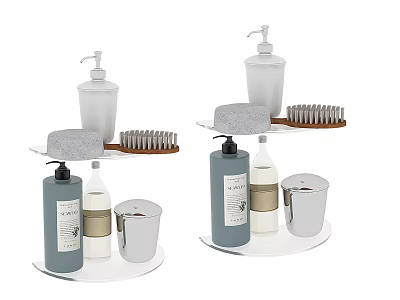 Modern Bathroom Daily Cleaning Essentials with Soap Dispenser Brush Cup and Stand 3d model