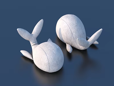 Two Soft White Whale Plush Toys Lying On Dark Blue Smooth Surface 3d model