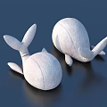 Two Soft White Whale Plush Toys Lying On Dark Blue Smooth Surface 3d model