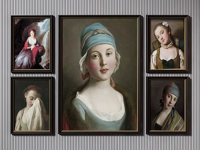 Classical Female Portrait Artworks in Frames with Vintage Style and Elegant Details 3d model