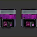 Two Pink Purple Illuminated Retro Computer Arcade Machines With Dream Screen Displays