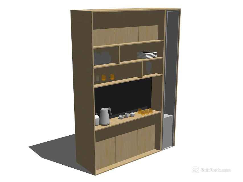 Modern Wooden Wine Cabinet With Glass Door Multiple Shelves And Storage 3d model 