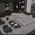 Modern Living Room Design With Beige Sofa Black Coffee Table And Grey Accent Chairs