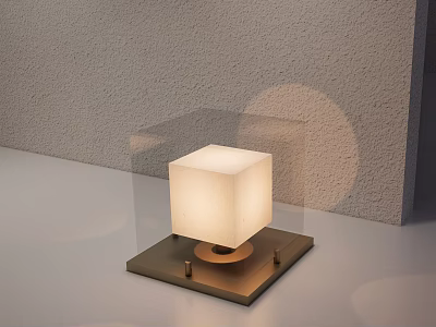 Square Table Lamp With White Lampshade Dark Base On Light Colored Tabletop Gray Wall 3d model