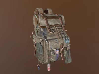 Vintage Military Style Multi Pocket Utility Backpack For Outdoor Use With Accessories And Straps 3d model