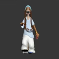 Cartoon Dog Game Character Skateboarding With Blue Hat Light Blue Shirt And White Pants
