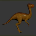 Orange Dinosaur With Long Neck Red Crest Standing Open Mouth On Gray Background