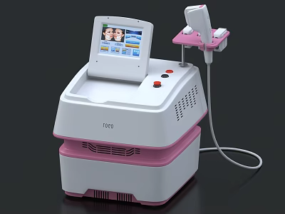 White and Pink Medical Device F003 with Digital Screen and Handheld Probe 3d model