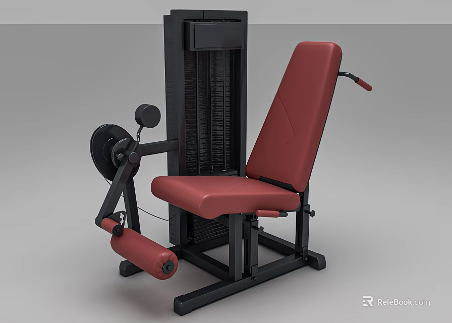 Red Seat Black Frame Leg Extension Fitness Machine With Weight Stack 3d model 