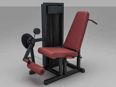 Red Seat Black Frame Leg Extension Fitness Machine With Weight Stack 3d model