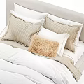 Modern Double Bed with Light Gray Headboard Gold Legs and White Comforter Pillows 3d model