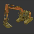 Hitachi Orange Tracked Excavator With Front Bucket For Construction Work 3d model