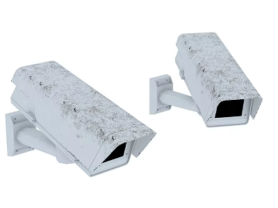 Outdoor White Weathered Security Cameras With Mounting Brackets And Grimy Surfaces 3d model