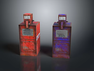Vintage Red And Blue Electricity Meter Boxes With Rustic Worn Labels 3d model