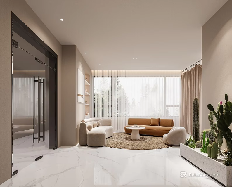 Modern Beauty Salon Interior Design With Open Layout And Styling Stations 3d model 