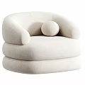 Cozy White Plush Lounge Chair with Rounded Arms and Round Cushion