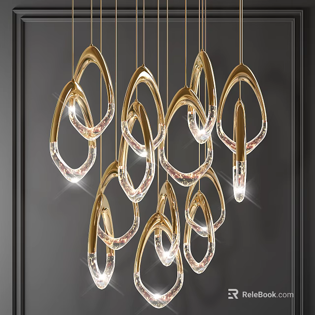 Modern Golden Crystal Chandelier With Abstract Ring Design For Interior Decor 3d model 