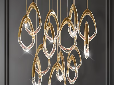 Modern Golden Crystal Chandelier With Abstract Ring Design For Interior Decor 3d model