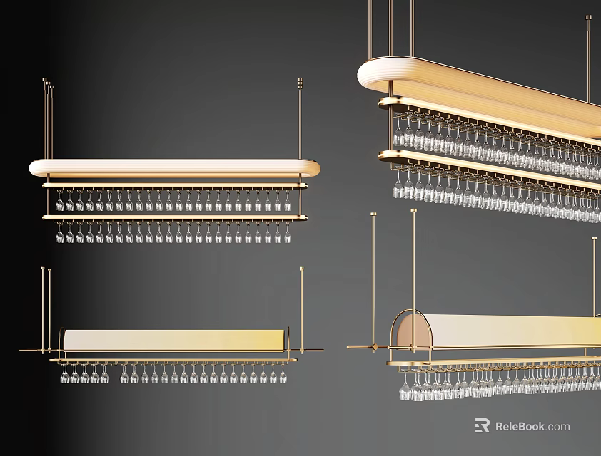 Modern Hanging Wine Glass Rack With Golden Metal Frame And Multiple Glass Holders 3d model 