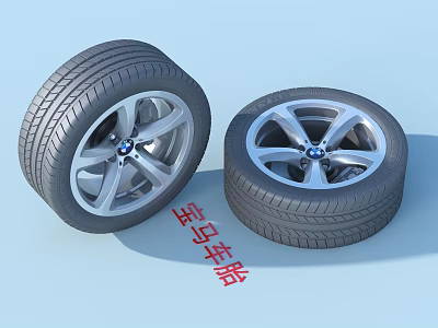 BMW Car Tires Featuring Silver Alloy Wheels And Detailed Tread Patterns 3d model