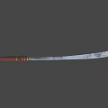 Traditional Long Sword With Silver Curved Blade And Brown Wooden Handle On Red Background