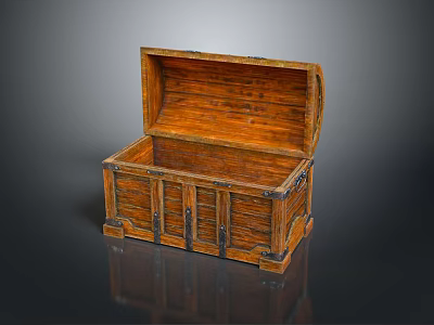 Vintage Wooden Chest Open With Metal Hardware And Natural Wood Grain 3d model