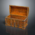 Vintage Wooden Chest Open With Metal Hardware And Natural Wood Grain