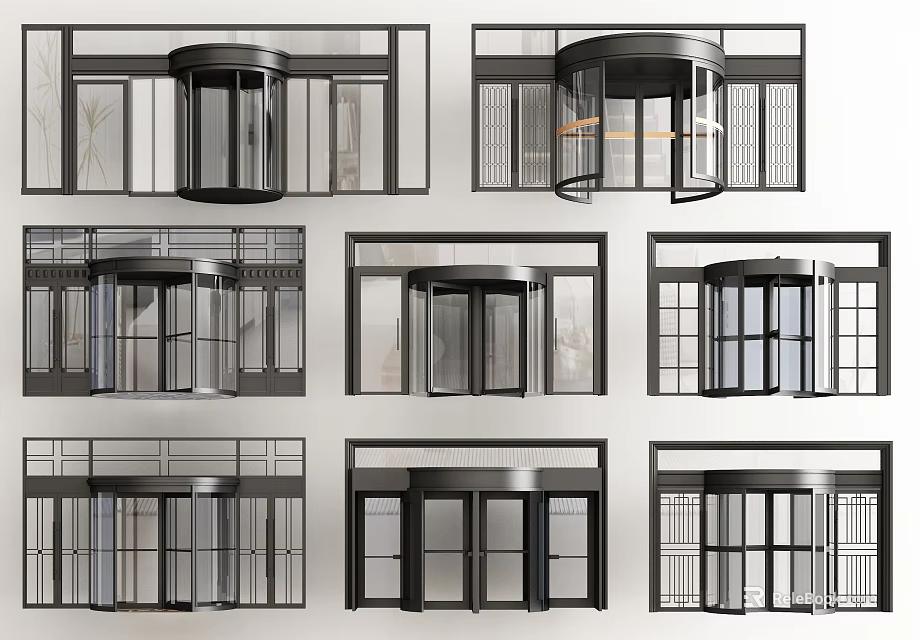 Various Styles Of Revolving And Glass Door Designs For Modern Architecture 3d model 