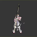 Pink Robot Figure Holding Large Black Guitar With Detailed Mechanical Design Features