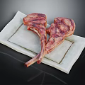 Raw Lamb Chops Placed on Light Colored Square Plate Against Black Background 3d model