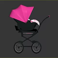 Pink Baby Stroller With Stylish Canopy Black Wheels And Comfortable Seat Design