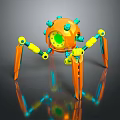 Robotic Spider Creature With Orange Body Yellow Joints And Green Center