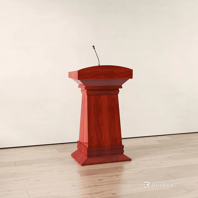 Red Wooden Functional Desk Podium With Microphone For Public Speaking 3d model 