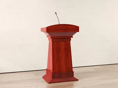 Red Wooden Functional Desk Podium With Microphone For Public Speaking 3d model