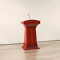Red Wooden Functional Desk Podium With Microphone For Public Speaking 3d model