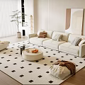 Cream Style Sofa Coffee Table Combination Lazy Sofa Stool Chandelier Green Plant Floor Lamp 3d model