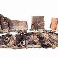 Damaged Public Facility Structure With Collapsed Brick Walls And Rubble Debris 3d model
