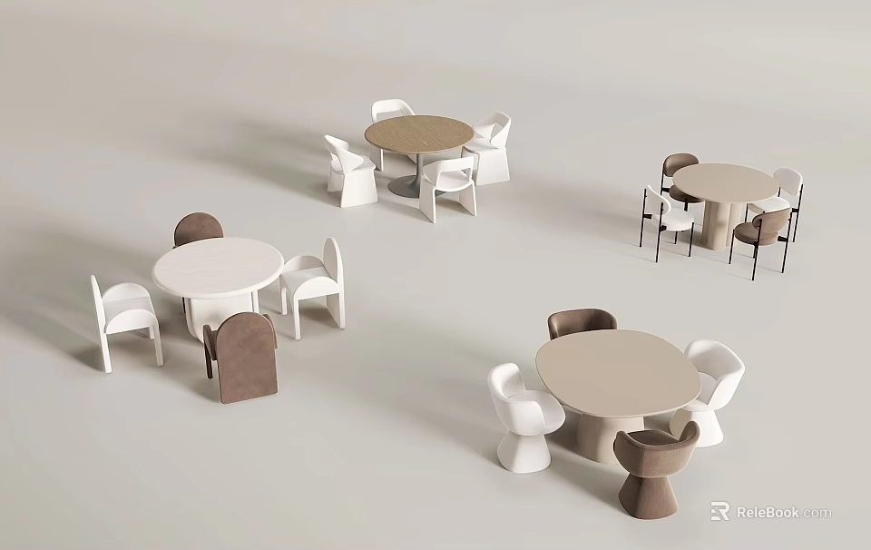 Modern Round Tables With Matching Chairs In Various Colors And Styles 3d model 