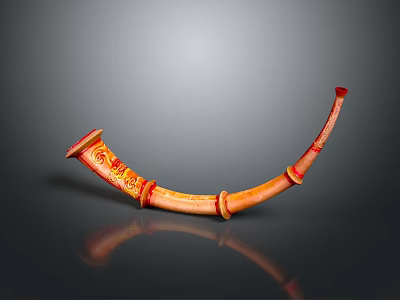 Traditional Decorative Horn With Orange Red Color And Intricate Carved Patterns 3d model