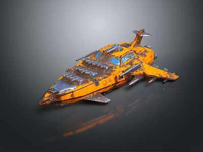 Orange Metallic Science Fiction Vehicle With Shiny Metal Plates And Protruding Structures 3d model