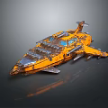 Orange Metallic Science Fiction Vehicle With Shiny Metal Plates And Protruding Structures